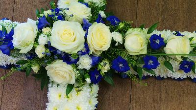 Sympathy Cross  Blue & White