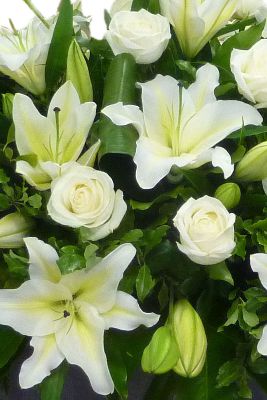 Coffin Spray of  White Lilies and Roses