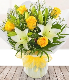 Yellow Rose & Lily Display