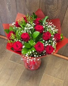 12 Red Roses with Gypsophlia